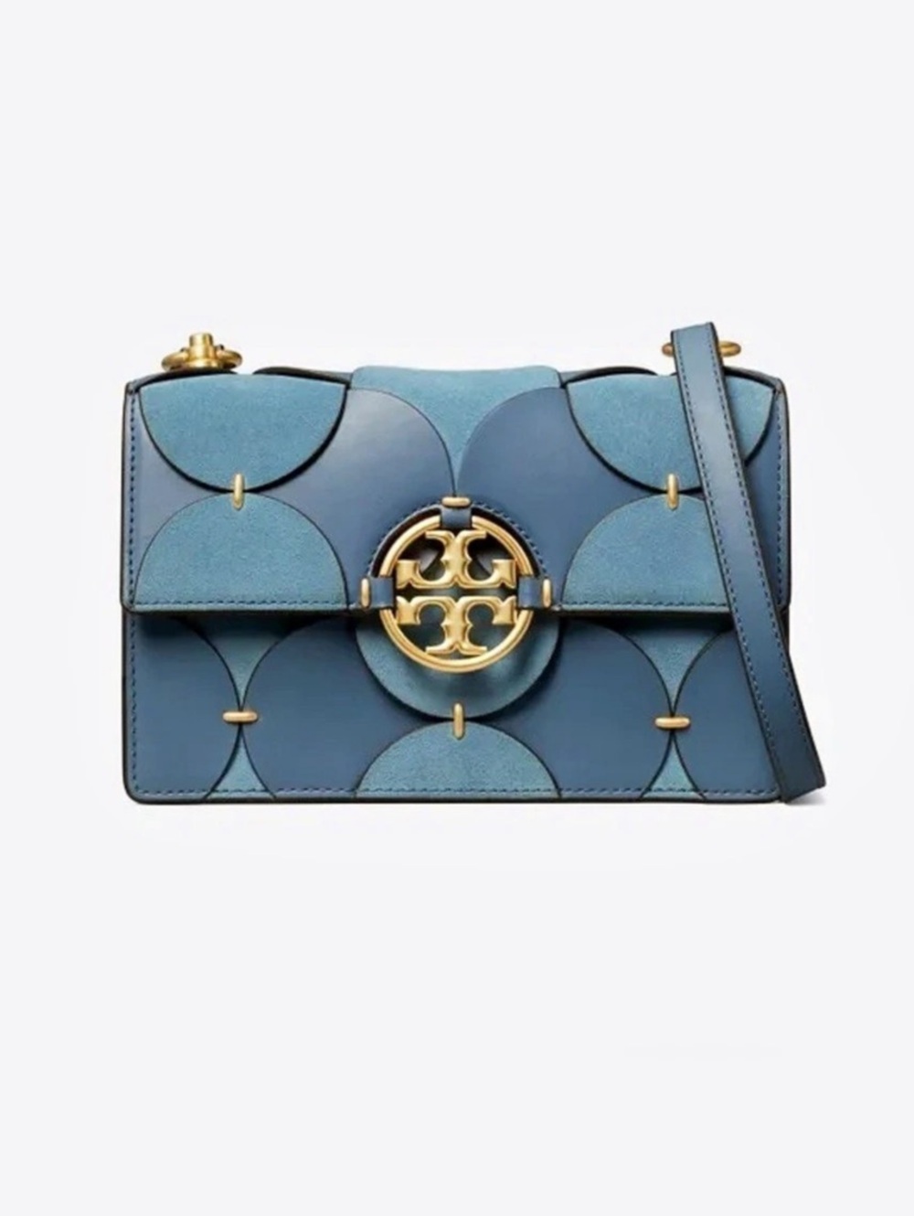 Tory Burch Small Miller Exotic Die-Cut Flap Shoulder Bag Blue New without Tags